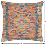 handmade Traditional Pillow Blue Red Hand-Woven SQUARE 100% WOOL Hand woven turkish pillow2' x 2'