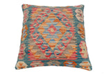handmade Traditional Pillow Blue Red Hand-Woven SQUARE 100% WOOL Hand woven turkish pillow2' x 2'