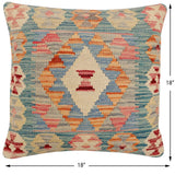 handmade Traditional Pillow Green Blue Hand-Woven SQUARE 100% WOOL Hand woven turkish pillow2' x 2'