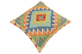 handmade Traditional Pillow Rust Blue Hand-Woven SQUARE 100% WOOL Hand woven turkish pillow2' x 2'