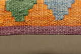 handmade Traditional Pillow Blue Orange Hand-Woven SQUARE 100% WOOL Hand woven turkish pillow2' x 2'
