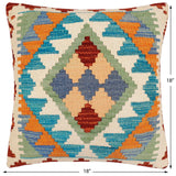 handmade Traditional Pillow Blue Rust Hand-Woven SQUARE 100% WOOL Hand woven turkish pillow2' x 2'