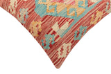 handmade Traditional Pillow Red Blue Hand-Woven SQUARE 100% WOOL Hand woven turkish pillow2' x 2'