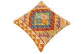 handmade Traditional Pillow Rust Blue Hand-Woven SQUARE 100% WOOL Hand woven turkish pillow2' x 2'