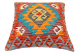handmade Traditional Pillow Rust Blue Hand-Woven SQUARE 100% WOOL Hand woven turkish pillow2' x 2'