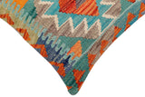 handmade Traditional Pillow Rust Blue Hand-Woven SQUARE 100% WOOL Hand woven turkish pillow2' x 2'