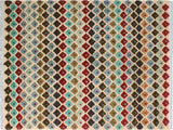 Abstract Moroccan High-Low Trey Beige/Blue Wool Rug - 8'1'' x 10'1''