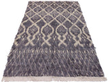handmade Modern Moroccan Gray Ivory Hand Knotted RECTANGLE 100% WOOL area rug 4x6