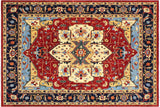 Tribal Heriz Ziegler Antonia Red Blue Hand-Knotted Rug - 11'8'' x 14'4''