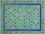 Abstract Moroccan High-Low Candelar Green/Blue Wool Rug - 9'11'' x 12'10''