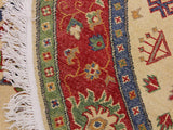 handmade Geometric Kazak Ivory Red Hand Knotted ROUND 100% WOOL area rug 6x6