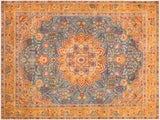 handmade Vintage Blue Yellow Hand Knotted RECTANGLE 100% WOOL area rug 10x12