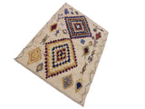handmade Modern Moroccan Ivory Blue Hand Knotted RECTANGLE 100% WOOL area rug 5x7