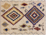 handmade Modern Moroccan Ivory Blue Hand Knotted RECTANGLE 100% WOOL area rug 5x7