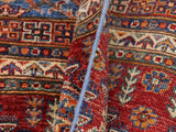 handmade Geometric Khurgeen Blue Red Hand Knotted RUNNER 100% WOOL area rug 3x9