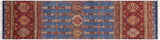 Southwestern Khurgeen Naila Blue/Red Wool Runner - 2'8'' x 9'1''