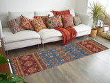 handmade Geometric Khurgeen Blue Red Hand Knotted RUNNER 100% WOOL area rug 3x9