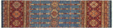 handmade Geometric Khurgeen Blue Red Hand Knotted RUNNER 100% WOOL area rug 3x9