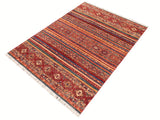 handmade Geometric Khorgeen Red Blue Hand Knotted RECTANGLE 100% WOOL area rug 5x7