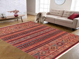 handmade Geometric Khorgeen Red Blue Hand Knotted RECTANGLE 100% WOOL area rug 7x10