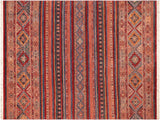 Rustic Khurgeen Myrl Red/Blue Wool Rug - 7'1'' x 9'8''