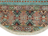 handmade Geometric Khurgeen Blue Gold Hand Knotted ROUND 100% WOOL area rug 3x3