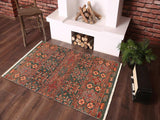 handmade Geometric Khorgeen Green Orange Hand Knotted RECTANGLE 100% WOOL area rug 4x6