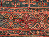handmade Geometric Khorgeen Green Orange Hand Knotted RECTANGLE 100% WOOL area rug 4x6