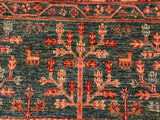 handmade Geometric Khorgeen Green Orange Hand Knotted RECTANGLE 100% WOOL area rug 4x6
