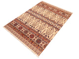 handmade Geometric Khorgeen Beige Blue Hand Knotted RECTANGLE 100% WOOL area rug 6x7