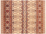 Southwestern Khurgeen Glenn Beige/Blue Wool Rug - 5'9'' x 7'5''