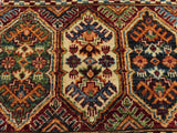 handmade Geometric Khurgeen Red Gold Hand Knotted RUNNER 100% WOOL area rug 3x9
