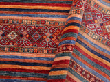 handmade Geometric Khorgeen Red Blue Hand Knotted RECTANGLE 100% WOOL area rug 5x7