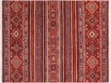 handmade Geometric Khorgeen Red Blue Hand Knotted RECTANGLE 100% WOOL area rug 5x7