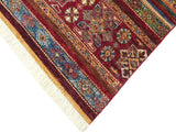 handmade Geometric Khorgeen Red Blue Hand Knotted RECTANGLE 100% WOOL area rug 3x5