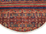 handmade Geometric Khurgeen Red Blue Hand Knotted ROUND 100% WOOL area rug 5x5