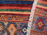handmade Geometric Khurgeen Red Blue Hand Knotted ROUND 100% WOOL area rug 5x5
