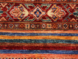 handmade Geometric Khurgeen Red Blue Hand Knotted ROUND 100% WOOL area rug 3x3