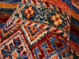 handmade Geometric Khurgeen Red Blue Hand Knotted ROUND 100% WOOL area rug 3x3