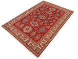 handmade Geometric Super Kazak Red Beige Hand Knotted RECTANGLE 100% WOOL area rug 9x13