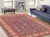 handmade Geometric Super Kazak Blue Beige Hand Knotted RECTANGLE 100% WOOL area rug 9x13