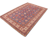handmade Geometric Super Kazak Blue Beige Hand Knotted RECTANGLE 100% WOOL area rug 9x13