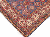 handmade Geometric Super Kazak Blue Beige Hand Knotted RECTANGLE 100% WOOL area rug 9x13