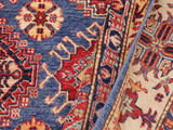 handmade Geometric Super Kazak Blue Beige Hand Knotted RECTANGLE 100% WOOL area rug 9x13