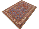 handmade Geometric Super Kazak Blue Beige Hand Knotted RECTANGLE 100% WOOL area rug 9x12