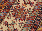 handmade Geometric Super Kazak Blue Beige Hand Knotted RECTANGLE 100% WOOL area rug 9x12
