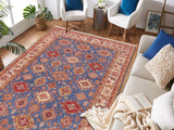handmade Geometric Super Kazak Blue Beige Hand Knotted RECTANGLE 100% WOOL area rug 9x12
