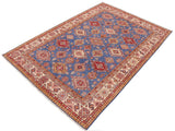 handmade Geometric Super Kazak Blue Beige Hand Knotted RECTANGLE 100% WOOL area rug 9x12