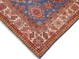 handmade Geometric Super Kazak Blue Beige Hand Knotted RECTANGLE 100% WOOL area rug 9x12