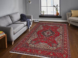 handmade Medallion, Traditional Tabriz Red Blue Hand Knotted RECTANGLE 100% WOOL area rug 7x11